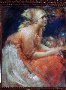 若い農民の少女（農民の少女）。 Abram Yefimovich Arkhipov (1862-1930) による絵画。 キャンバスにパステル、88 x 71 cm