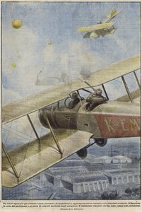 イギリス上空で風船を発射する航空機のガンマン 作： Achille Beltrame