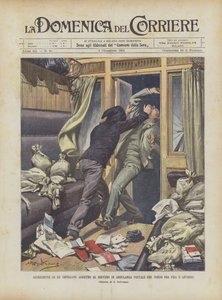 ピサとリボルノ間の電車での郵便救急隊員の攻撃性 作： Achille Beltrame