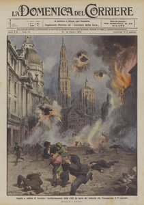 アントワープの苦悩と堕落、9月に占領したドイツ人による街の爆撃 作： Achille Beltrame