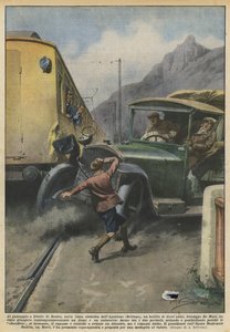 Sedicoの踏切で、Agordino（Belluno）電力線のテーブルですか？ 作： Achille Beltrame
