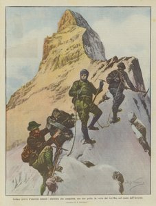 人間のエネルギーの大胆なテスト、マッターホルンの頂上を2つのガイドで征服する登山家