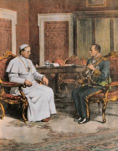 2月11日、教皇ピウス11世と会見するベニート・ムッソリーニ 作： Achille Beltrame