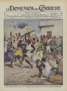 イタリアの遠方のフェザン人の征服、党とブラックの国の黒人人口の賛辞？ 作： Achille Beltrame