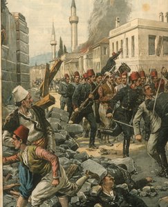 テッサロニキに侵攻したブルガリア人が住民を恐怖に陥れている表紙イラスト 作： Achille Beltrame