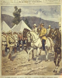 1850年から1902年のアングロ・ズールー戦争とアングロ・ボーア戦争で、ロバーツ元帥に降伏するクロニェ将軍の表紙イラスト。