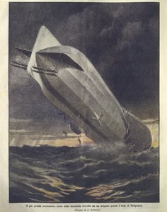ヘリゴランド島付近でハリケーンに流されるドイツ巡洋艦の表紙イラスト 作： Achille Beltrame