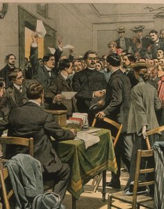 ロシア革命家会議に到着したマクシム・ゴーキスの表紙イラスト（イギリス・ロンドン 作： Achille Beltrame