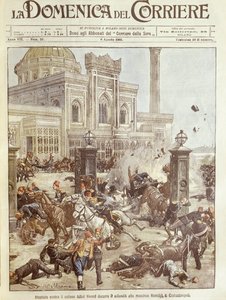コンスタンティノープルでのスルタン・アブドゥル・ハミッド暗殺未遂事件の表紙イラスト 作： Achille Beltrame