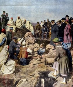 1925年にリビアのサブラタで発見されたジュピターの胸像 イラスト：Achille Beltrame 作： Achille Beltrame