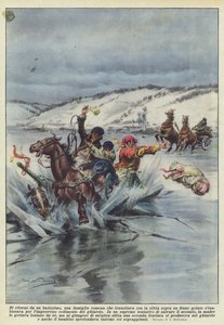 洗礼から帰ってきたルーマニア人の家族は、凍った川の上をそりで通り過ぎましたか？ 作： Achille Beltrame