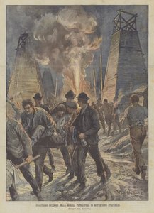 モンテチノ石油鉱山（ピアチェンツァ）の悲惨な火災 作： Achille Beltrame