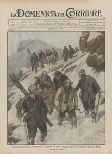 ブレンバナ渓谷への不幸な高山旅行、負傷者のベルガモへの輸送は3回ですか？ 作： Achille Beltrame