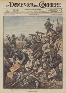 戦いの後、我々は新しく征服されたオーストリアの塹壕で戦利品を集めます 作： Achille Beltrame