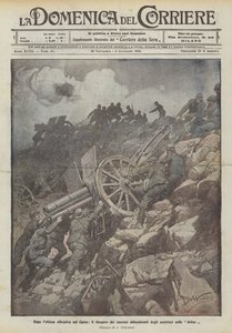 カルストへの最後の攻撃の後、オーストリア人が陥没穴に捨てた大砲の回収 作： Achille Beltrame