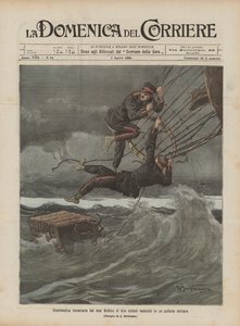 軍用気球内の2人のドイツ兵の劇的なバルト海横断 作： Achille Beltrame