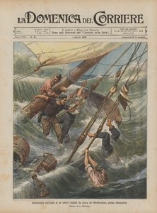 アレッサンドリア近くの地中海でのイタリアの漁船の劇的な難破船 作： Achille Beltrame