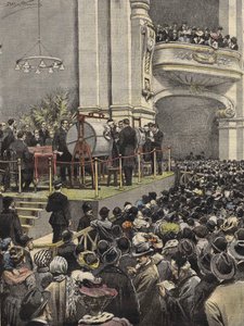 1907年に行われたミラノのロトの抽選会。イラストはAchille Beltrame。 作： Achille Beltrame