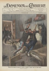 殺人マニアに襲われた兵士に立ち向かい武装解除する歩兵大尉の英雄 作： Achille Beltrame