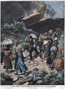 1910年のエトナ火山の噴火。アキレス・ベルトラメのイラスト。 作： Achille Beltrame