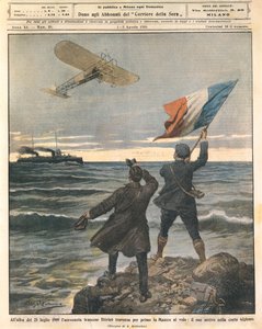 フランス人飛行家ルイ・ブレリオが英仏海峡を初めて横断し、イギリスの海岸で祝賀会を開催（7月25日 作： Achille Beltrame