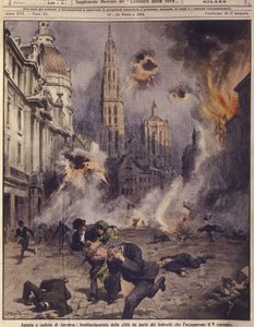アントワープを爆撃するドイツ軍機（「La Domenica del Corriere」より 作： Achille Beltrame