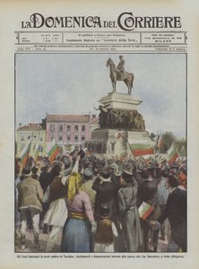 バルカンはトルコに対して武装している、像の周りの扇動とデモ？ 作： Achille Beltrame