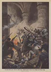 戦争のエピソード、ベルギーのフランダースの村の教会内でのベルギーとドイツの兵士間の闘争
