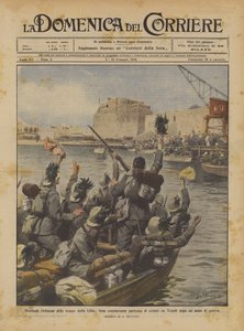 リビアからの兵士の段階的なリコール、戦後1年間の兵士のトリポリからの幸せな感動的な出発 作： Achille Beltrame