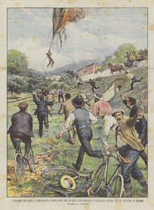 炎の風船にぶら下がっているスルモナの奇跡に救われたザンビアンキの空中ドラマ 作： Achille Beltrame