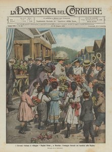 ソブリンはメッシーナのレジーナエレナ村を訪問します。 作： Achille Beltrame