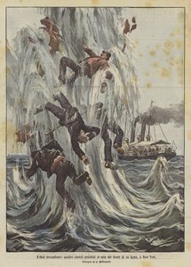 異常なケース、ニューヨークの川の底から空中に投げ込まれた4人の男性 作： Achille Beltrame