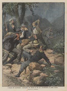 密輸のドラマ、スイス国境で9人の密輸業者に単独で取り組む副准将 作： Achille Beltrame