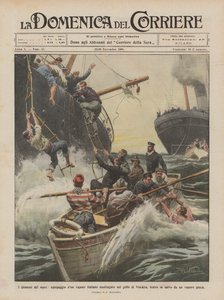 海のドラマ、ヴィスカヤ湾で難破したイタリアの蒸気の乗組員？ 作： Achille Beltrame