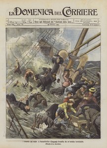 強大な洪水に襲われた大西洋横断カンパニアの海のドラマ 作： Achille Beltrame