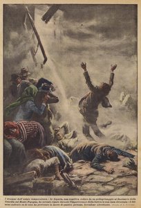 雷雨の夏のドラマ、リグーリア州、巡礼から帰ってきたグループ？ 作： Achille Beltrame