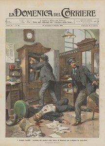 ストロングボックスを奪うためにモントルーの銀行のレジ係を殺した恐ろしい悲劇 作： Achille Beltrame