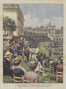 ミラノのGare AllArenaでの体操と消防士の競技 作： Achille Beltrame