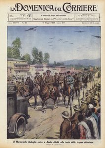 バドグリオ元帥が勝利した軍の頭でアディスアベバに入る 作： Achille Beltrame