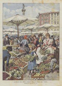 ミラノの果物市場、ヴェルゼイの柱 作： Achille Beltrame