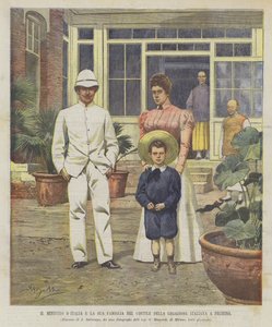 北京のイタリア公使館の中庭にあるイタリア大臣とその家族 作： Achille Beltrame