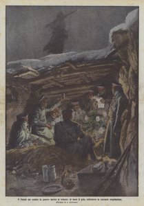 塹壕の中、霜の外、戦争の兵士のクリスマス、地下の絶え間ない恐怖