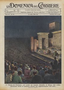 ミラノのスフォルツェスコ城の中庭にあるヴェンティミーラ劇場 作： Achille Beltrame
