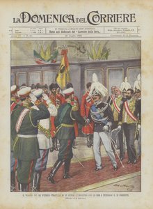 ロシアへのビクターエマニュエル3世の旅、13日のペテルゴフでの皇帝との会談 作： Achille Beltrame