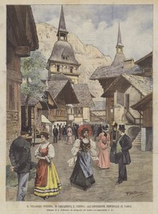 パリの万国博覧会でのスイスの張り子張り子と無精ひげの村