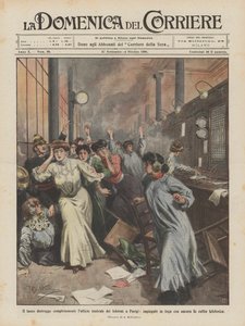 火事はパリの中央電話局を完全に破壊します。 作： Achille Beltrame