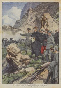 フランスのヘネラリッシモジョフレがカドルナ将軍と一緒にイタリア戦線を訪問 作： Achille Beltrame