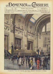 ニューミラノ鉄道駅の雄大なチケットラウンジ 作： Achille Beltrame