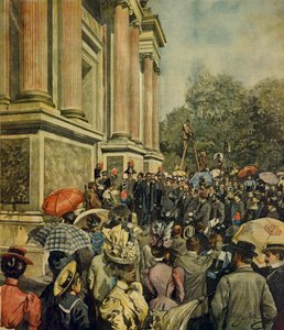 ベニスでの第一回国際美術展の開会式、Achille Beltrame（1871-1945）、1899年4月30日のLa Domenica del Corriereより。 作： Achille Beltrame