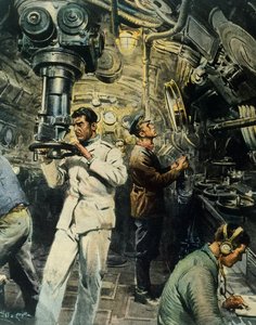 潜水艦の内部（Achille Beltrame（1871-1945）作、12月28日付「La Domenica del Corriere」掲載のイラスト 作： Achille Beltrame
